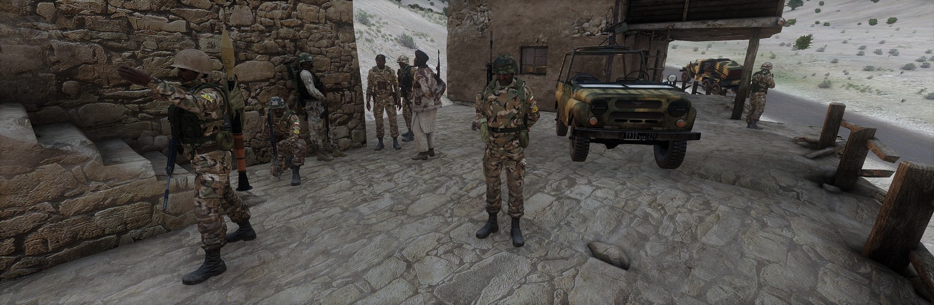 Takistani military troops taking control of the government buildings.